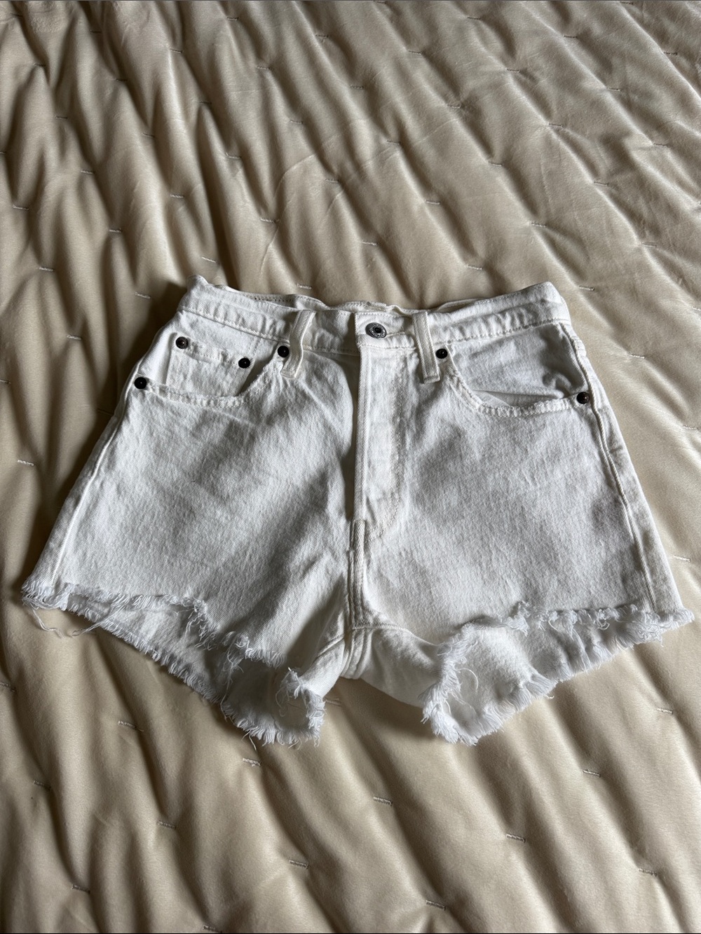 Levi's 501 White Frayed Denim Cutoff Shorts